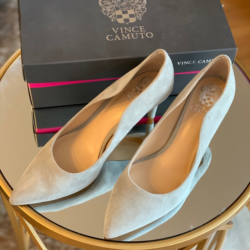 Vince Camuto Gray/Beige Suede Heels